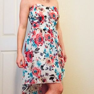 High/Low floral strapless dress